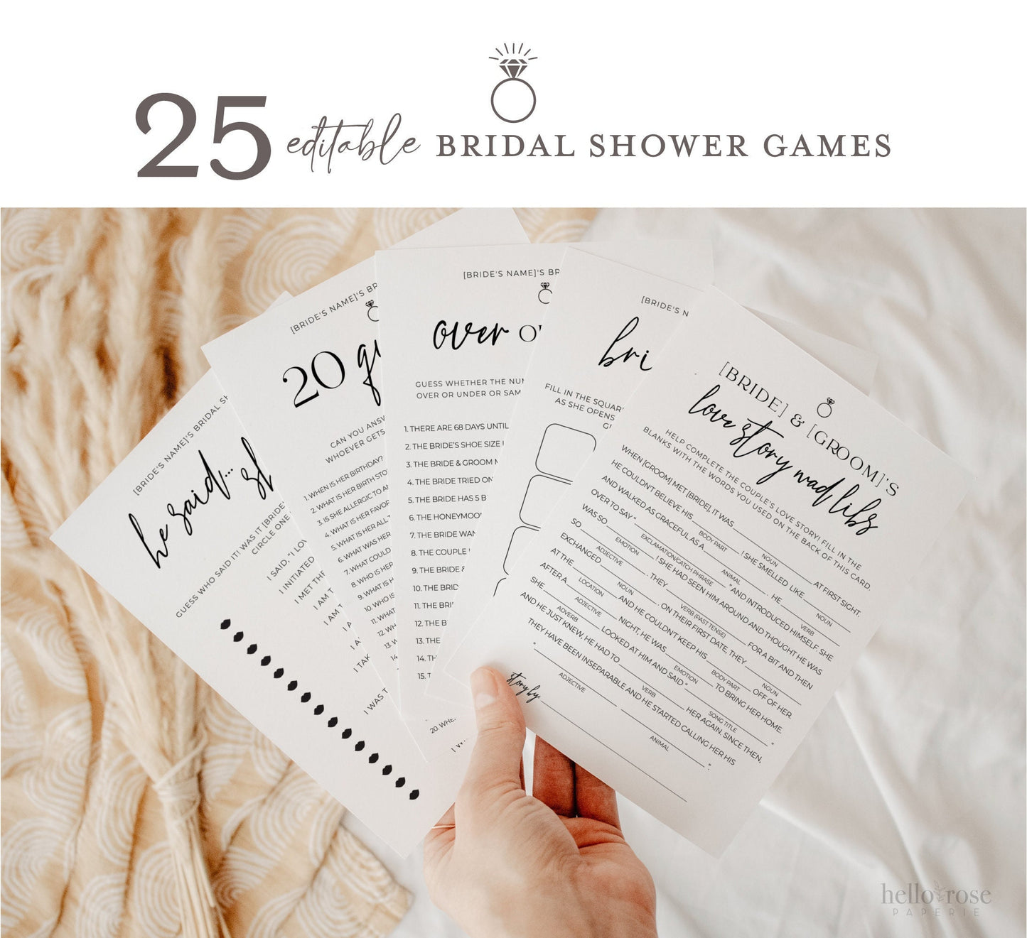 Minimalist Bridal Shower Games Bundle . 25 Editable Printable Games . Best Sellers . Editable Template . Instant Download Templett