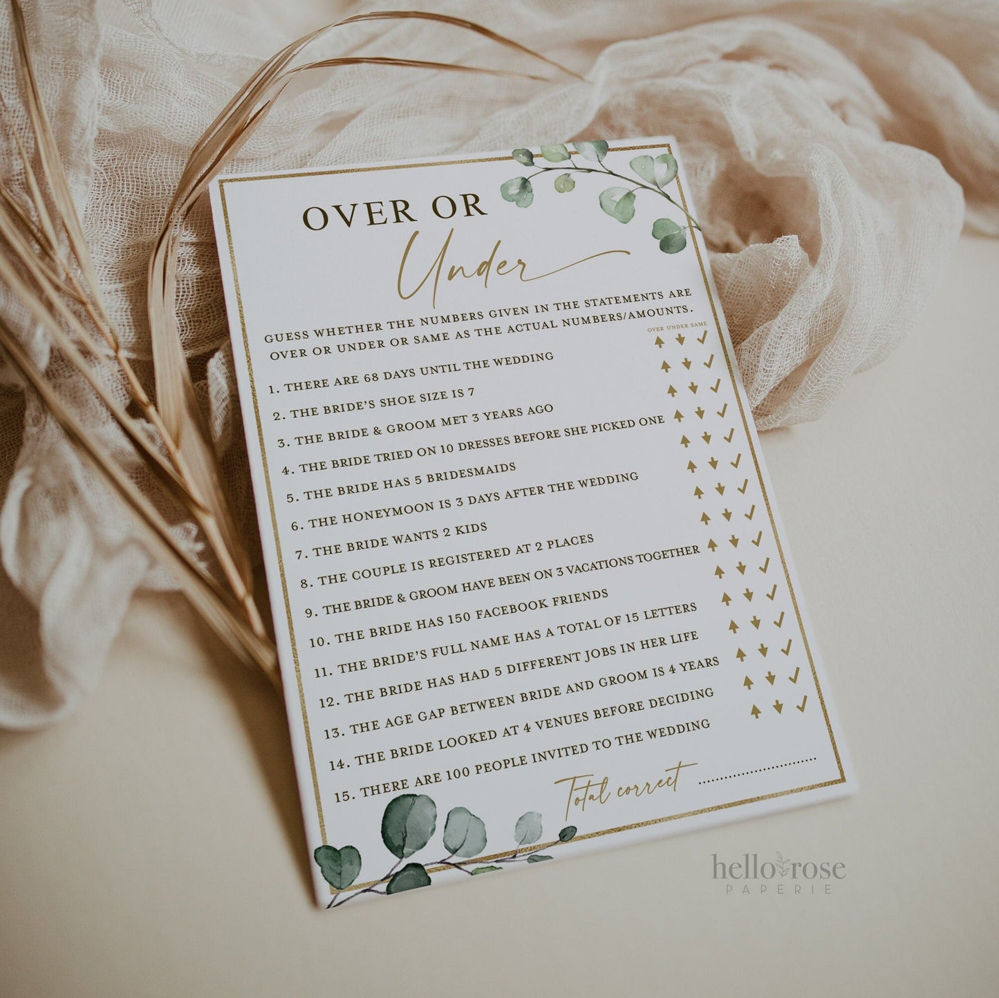 Bridal Shower Game Bundle . 15 Editable Printable Games . Greenery + Gold Best Sellers . Editable Template . Instant Download . Templett G2