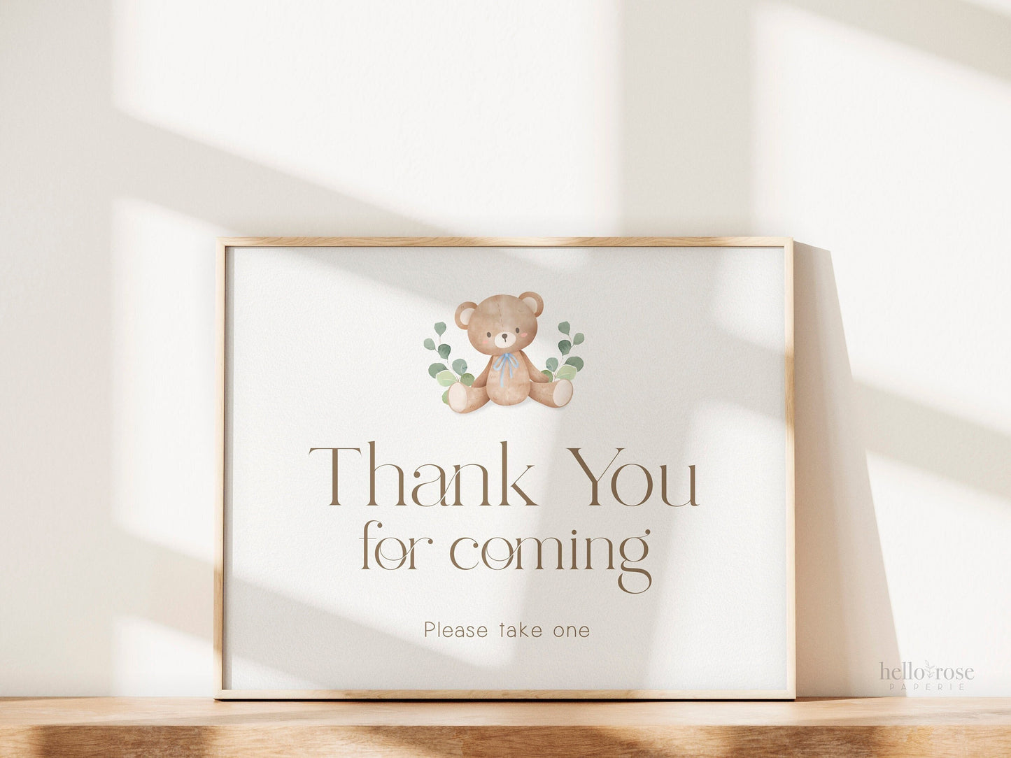 Thank You for Coming Teddy Bear Printable Sign . Baby Shower Blue Boy . We Can Bearly Wait . Brown Bear Greenery . 8x10 Instant Download