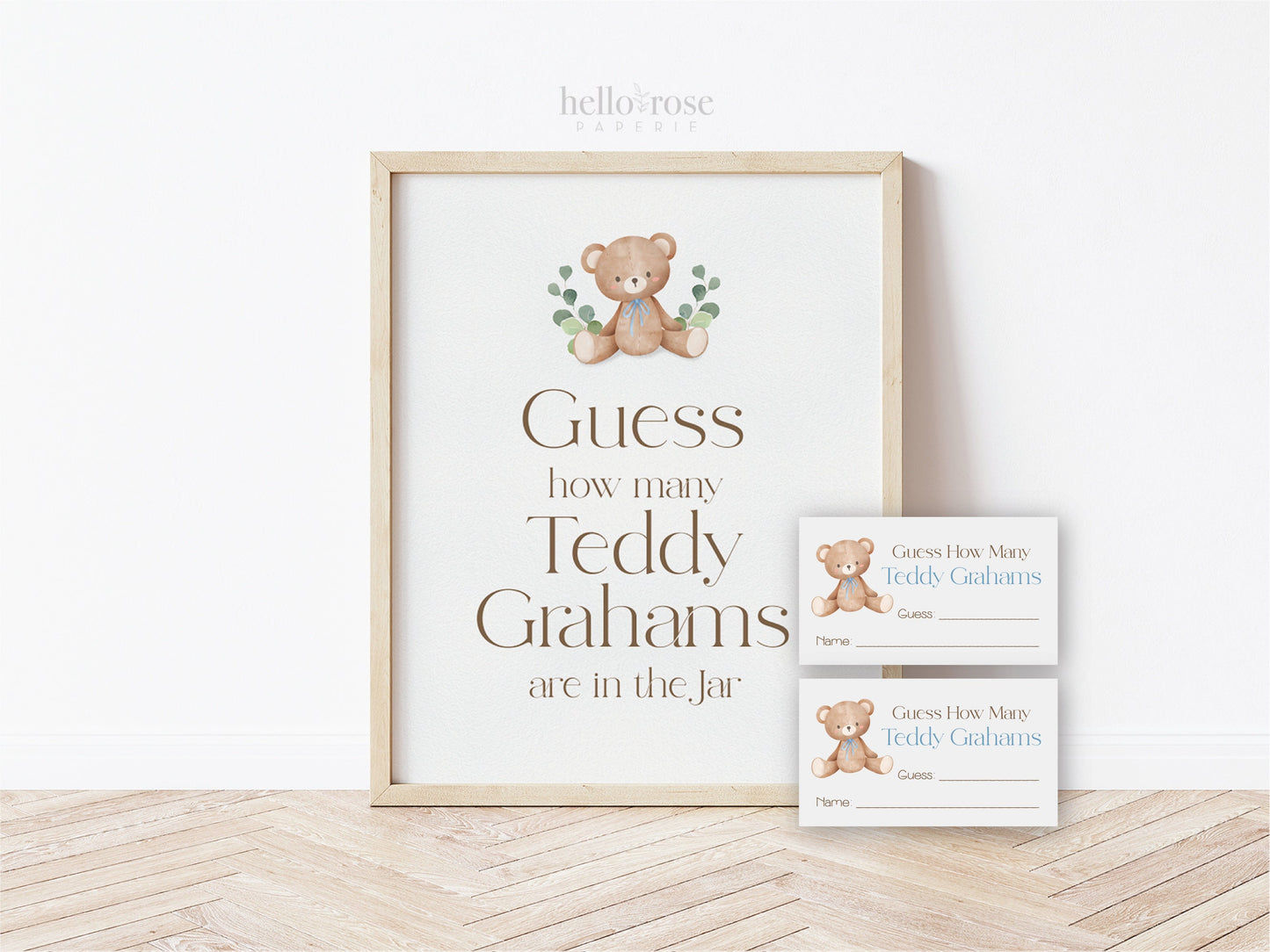 Guess How Many Teddy Grahams Editable . Teddy Bear Baby Shower Blue Pink Green Gender Neutral . PRINTABLE Templett Instant Download B1-T