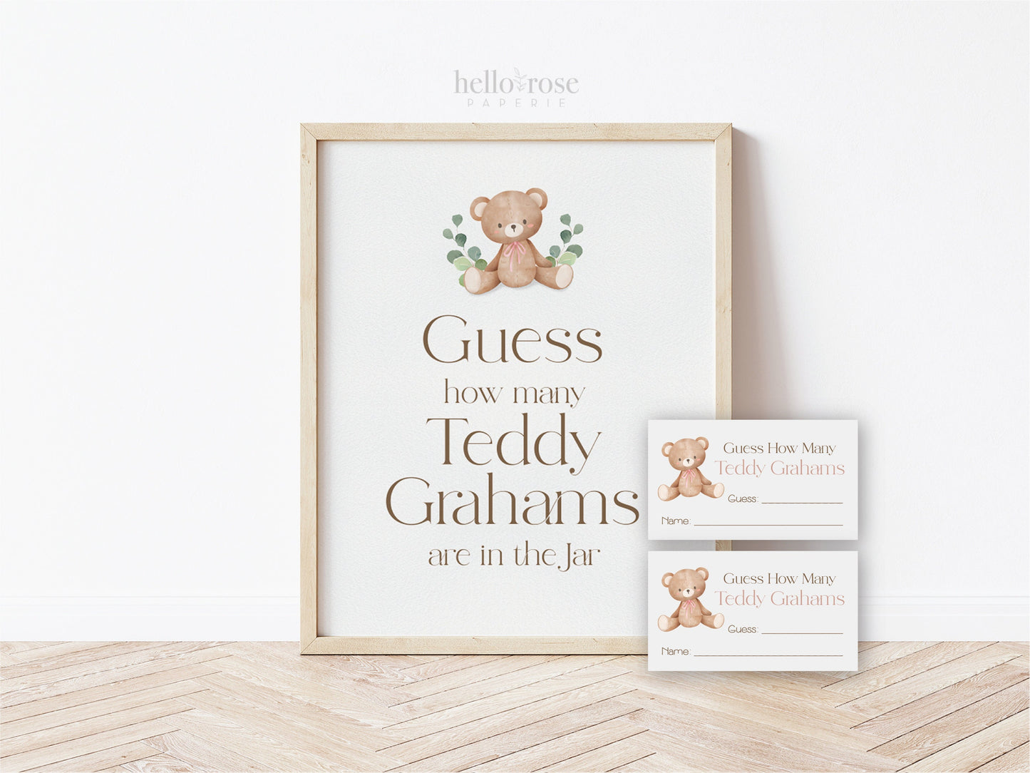 Guess How Many Teddy Grahams Editable . Teddy Bear Baby Shower Blue Pink Green Gender Neutral . PRINTABLE Templett Instant Download B1-T