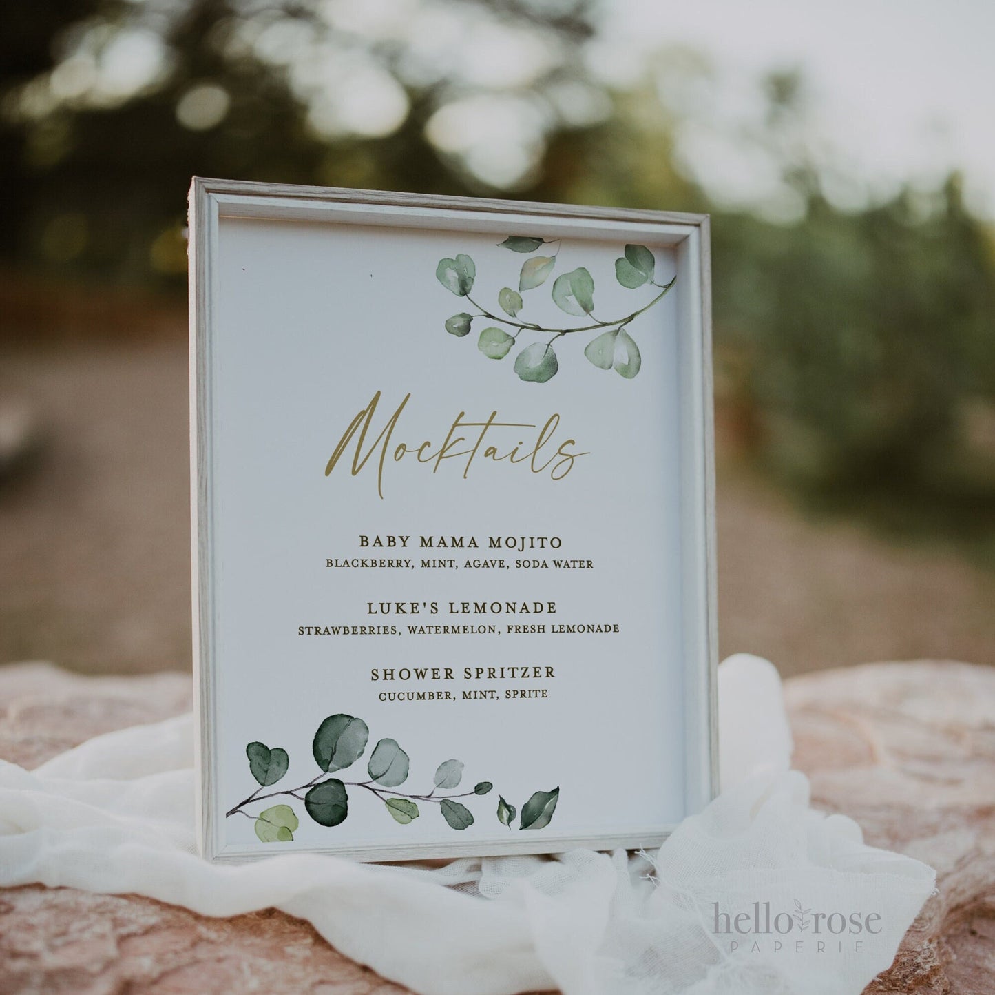 Mocktails Bar Sign . Greenery + Gold . Wedding Engagement Bridal Baby Shower Bachelorette Party . Template Instant Download Templett G2-T
