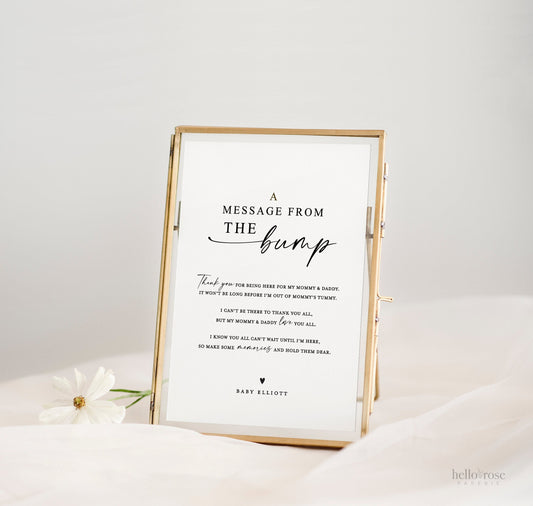 A Message From the Bump . Personalized Baby Shower Bump Sign . Greenery + Gold . PRINTABLE Editable Template Instant Download Templett SM-T