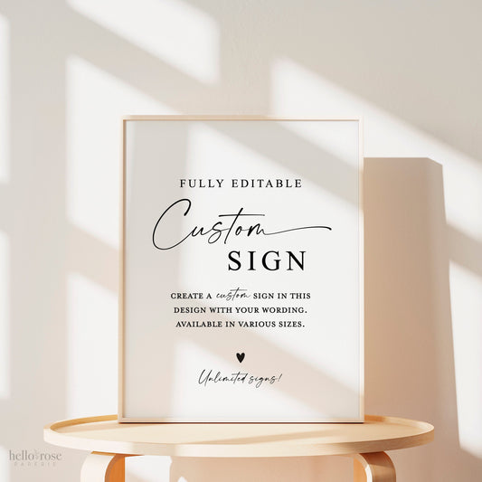 Custom Sign for Wedding, Bridal Shower, Baby Shower, Holiday, Party, Quote, Gift . Minimalist . PRINTABLE Editable Template Templett SM-T