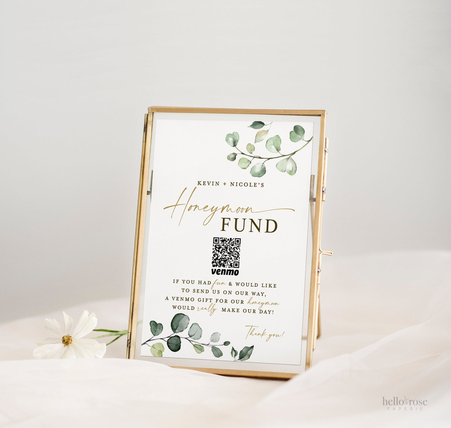 Honeymoon Fund QR Code Wedding Sign . Venmo Wedding Honeymoon Cash Gift Sign Printable Template . Greenery . Instant Download Templett G2-T