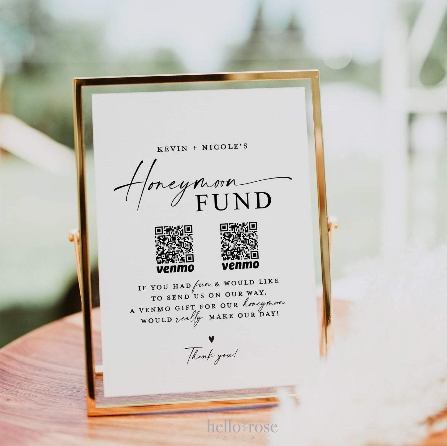 Honeymoon Fund Printable Template . Simple Modern Minimalist Wedding QR Code Gift Sign . Editable Instant Download Templett SM-T