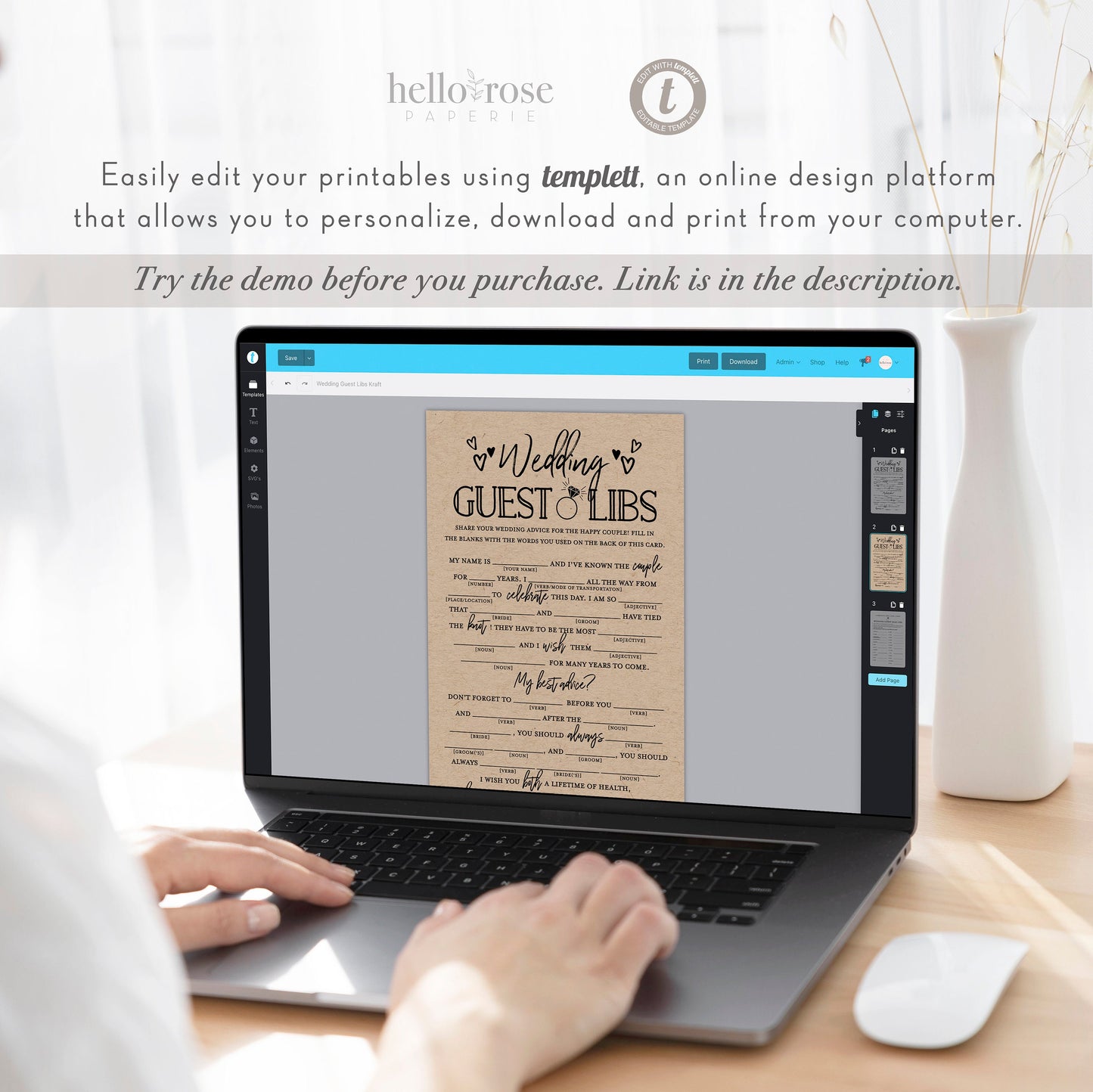 Wedding Guest Libs Printable Game . Engagement Party Wedding Advice Mad Libs. Kraft + Minimalist . Editable Template Download Templett K3-T