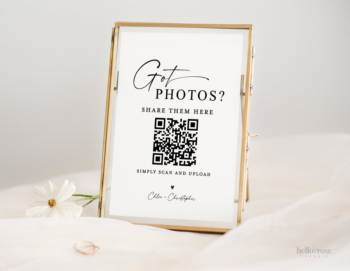 Got Photos? Wedding Reception QR Code Sign . Share the Love Photos Printable Template . Greenery and Gold . Instant Download Templett G2-T