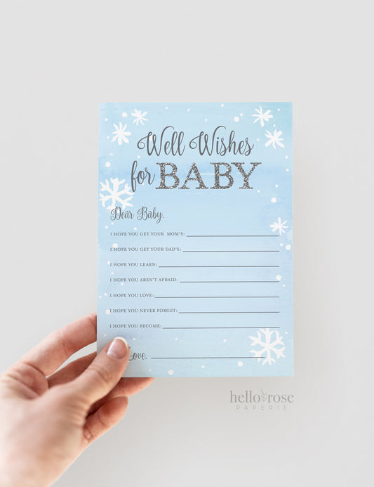 Well Wishes for Baby Card . Baby Shower Game . Baby It's Cold Outside Boy . Winter Snowflakes Blue and Silver . Printable Instant Download