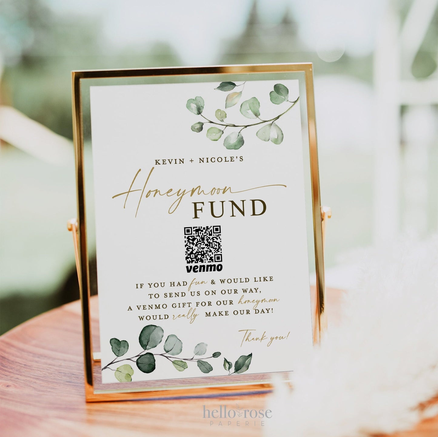 Honeymoon Fund QR Code Wedding Sign . Venmo Wedding Honeymoon Cash Gift Sign Printable Template . Greenery . Instant Download Templett G2-T
