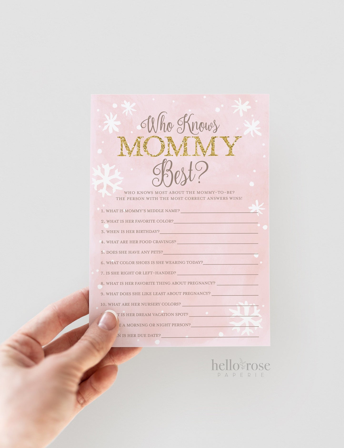 Who Knows Mommy Best Baby Shower Game . Winter Girl . Baby its Cold Outside . Pink and Gold Glitter . Printable Download