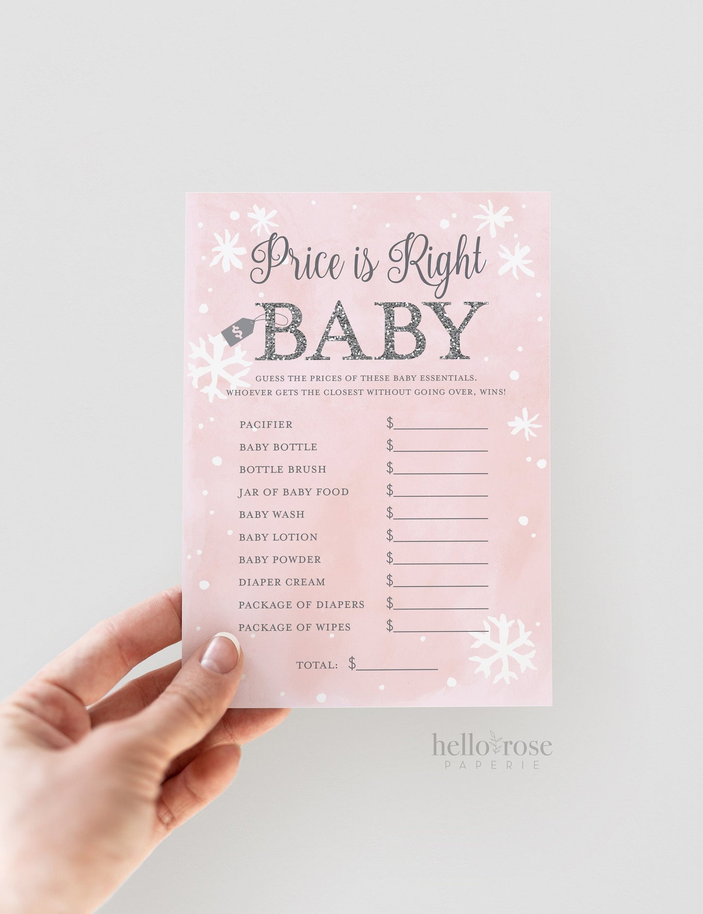 Price is Right Baby Shower Game. Winter Girl . Baby its Cold Outside . Pink and Silver Glitter . Printable Download