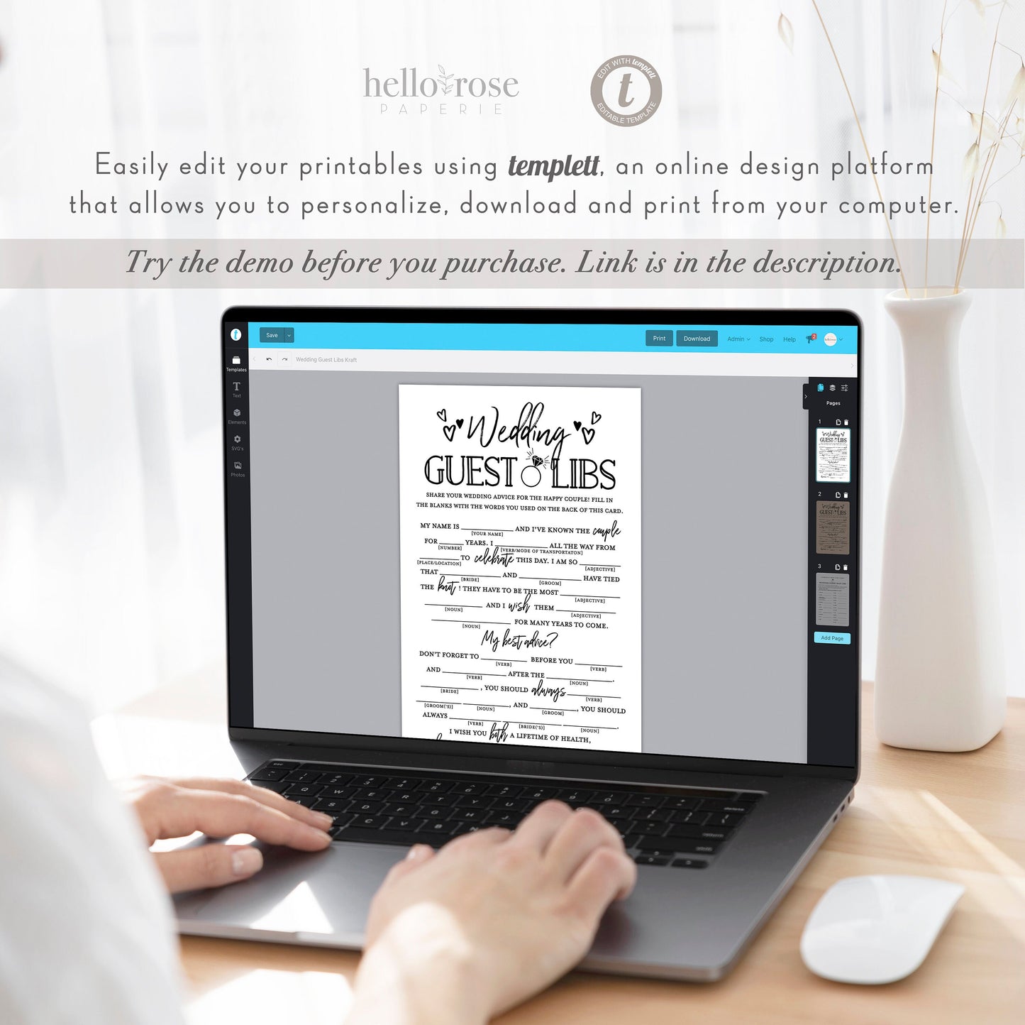 Wedding Guest Libs Printable Game . Engagement Party Wedding Advice Mad Libs. Kraft + Minimalist . Editable Template Download Templett K3-T