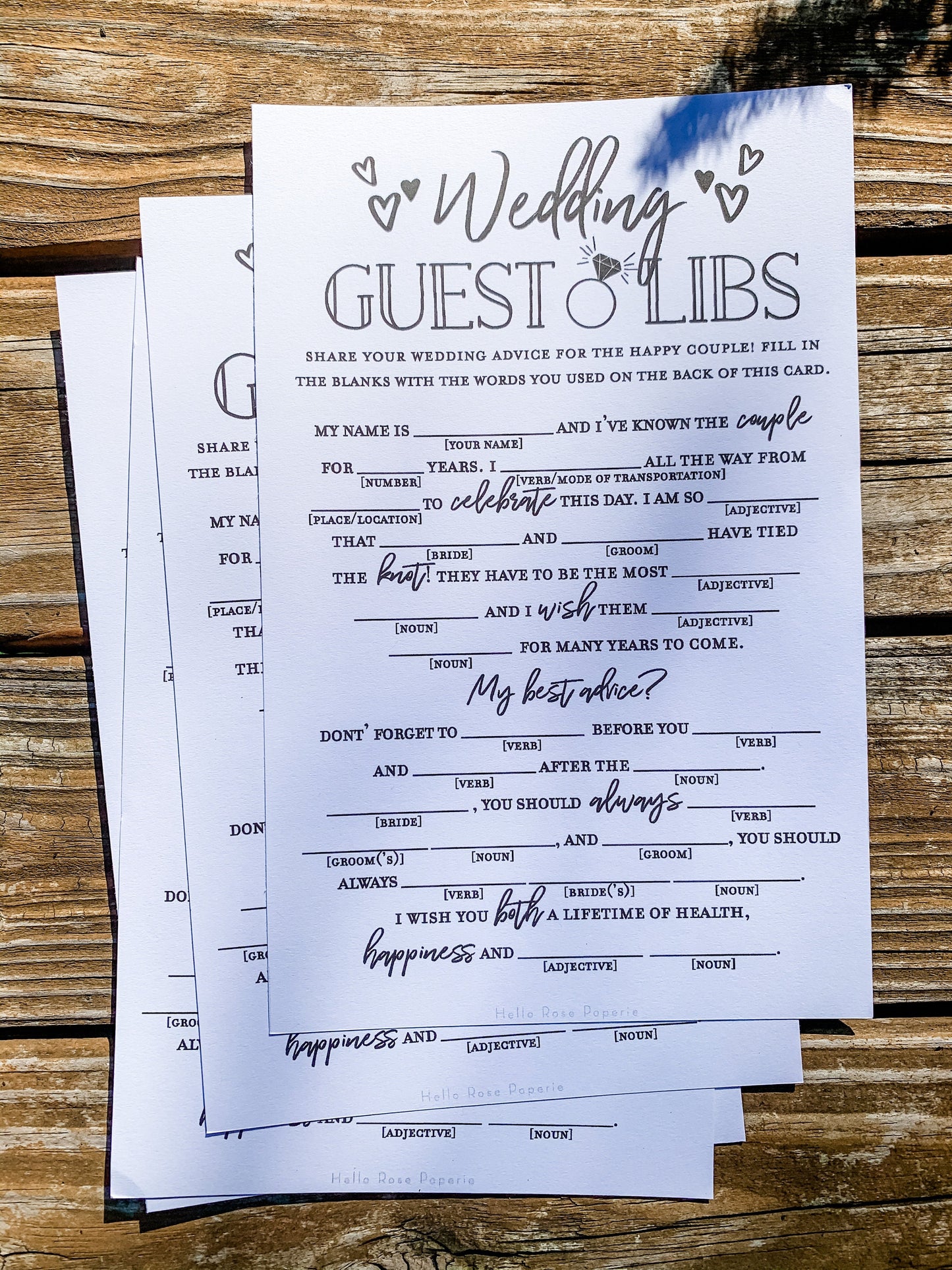 Wedding Guest Libs Printable Game . Engagement Party Wedding Advice Mad Libs. Kraft + Minimalist . Editable Template Download Templett K3-T