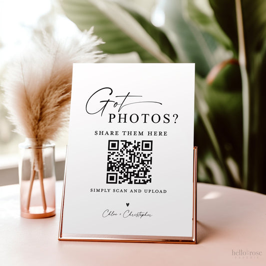 Got Photos? Wedding Reception QR Code Sign . Share the Love Photos Printable Template . Greenery and Gold . Instant Download Templett G2-T