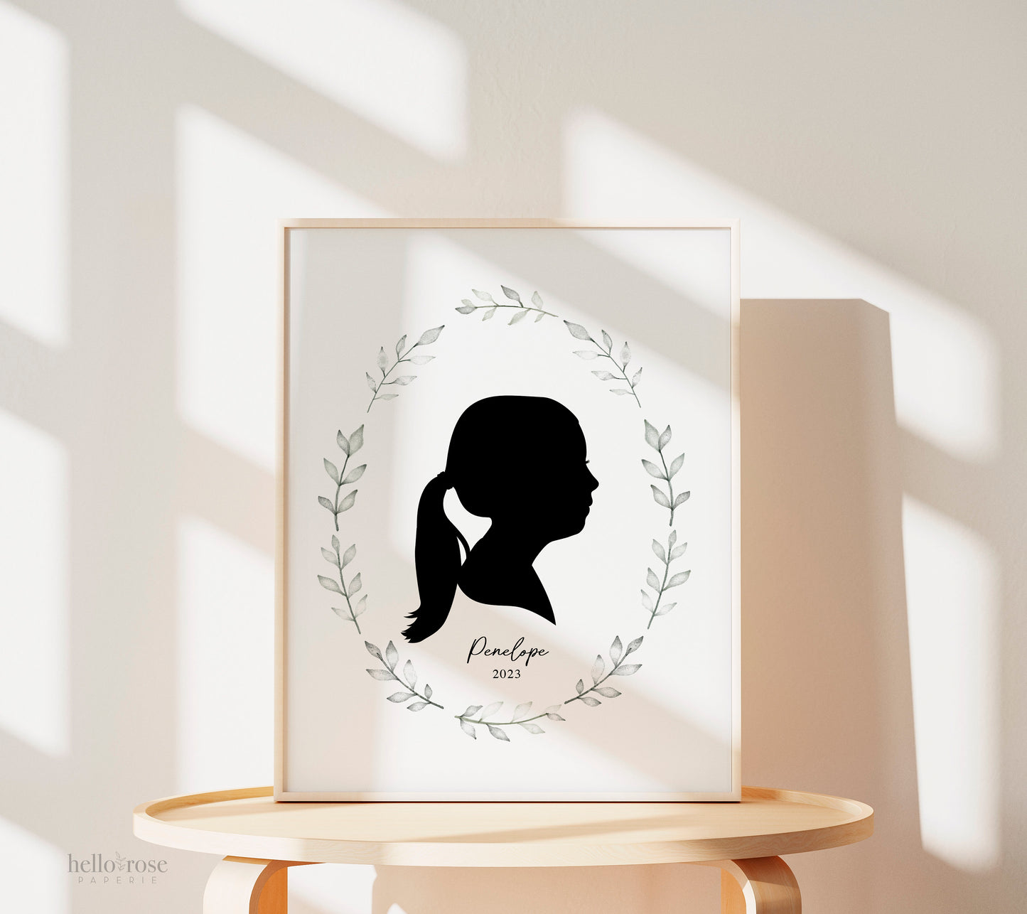 Silhouette Portrait Printable . Personalized with Child's Silhouette from a Photo . Greenery . Gift for Her Mom . Digital Download Printable