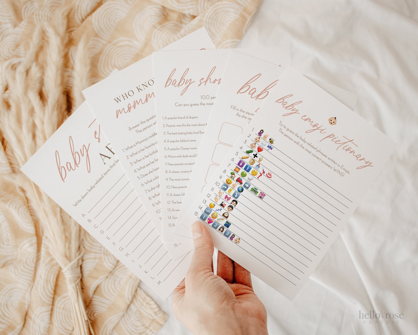 Boho Baby Shower Games + Signs Bundle . Printable Blush Pink Girl Minimalist Baby Shower . Editable Template . Instant Download Templett
