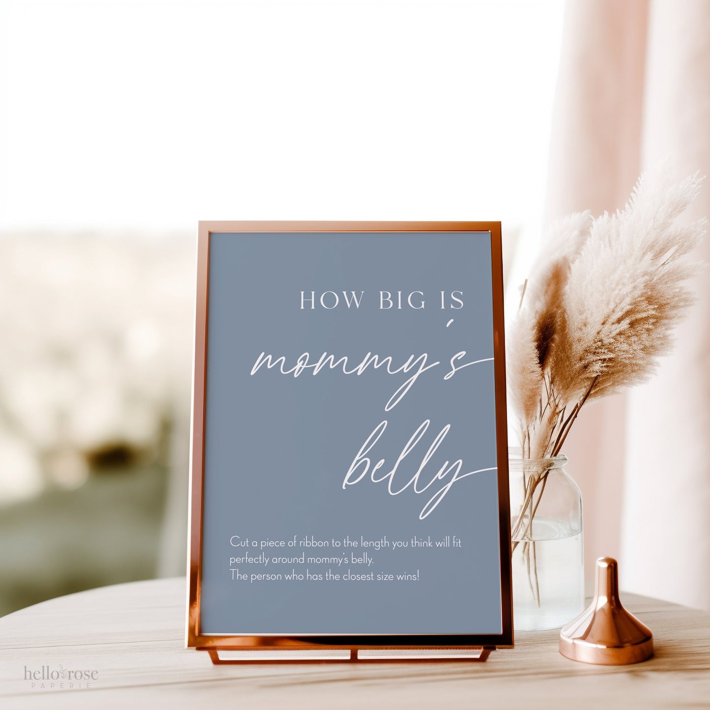 How Big is Mommy's Belly Boho Baby Shower Games Printable Sign . Blue Boy Minimalist . Editable Template . Instant Download Templett