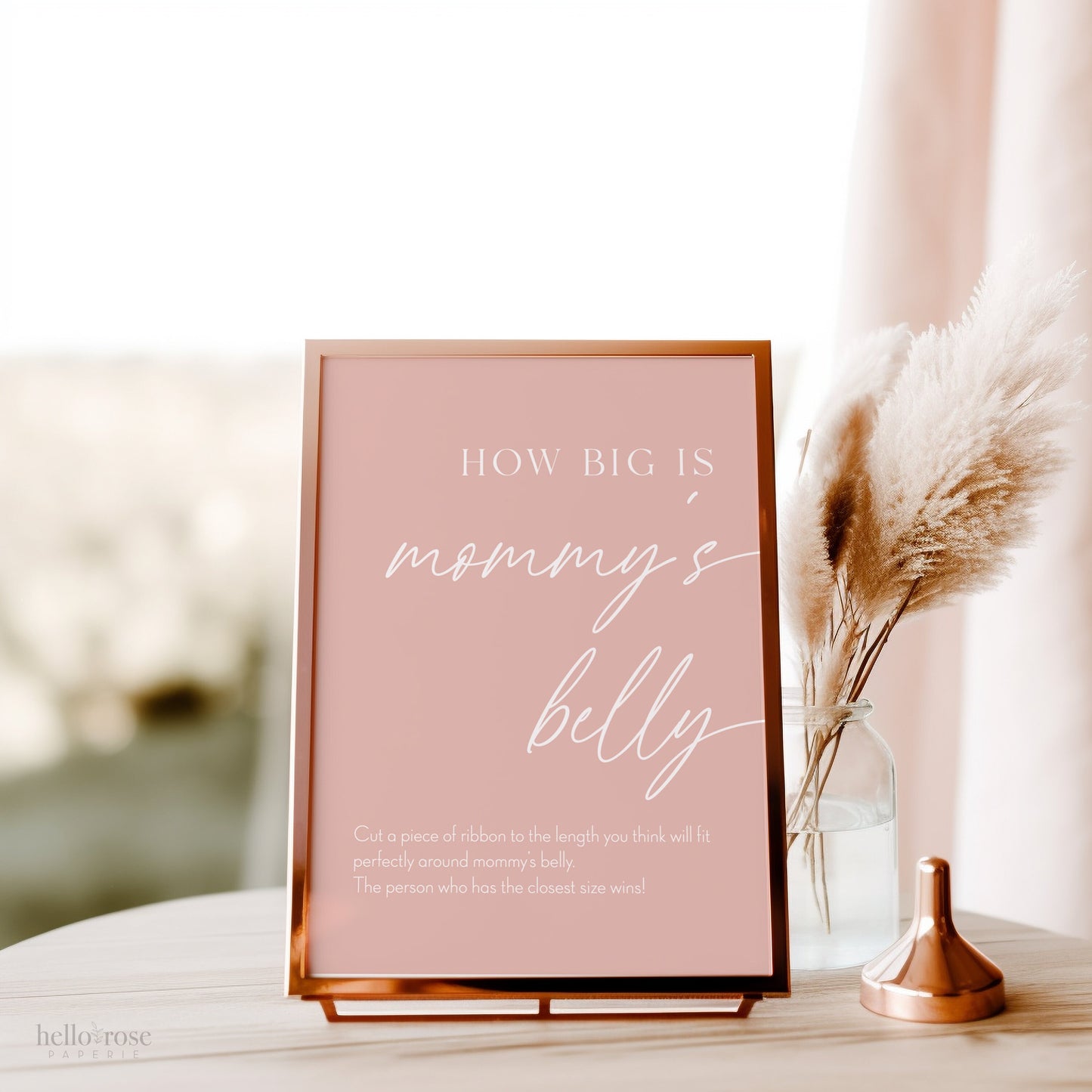 How Big is Mommy's Belly Boho Baby Shower Games Printable Sign . Blush Pink Girl Minimalist . Editable Template . Instant Download Templett