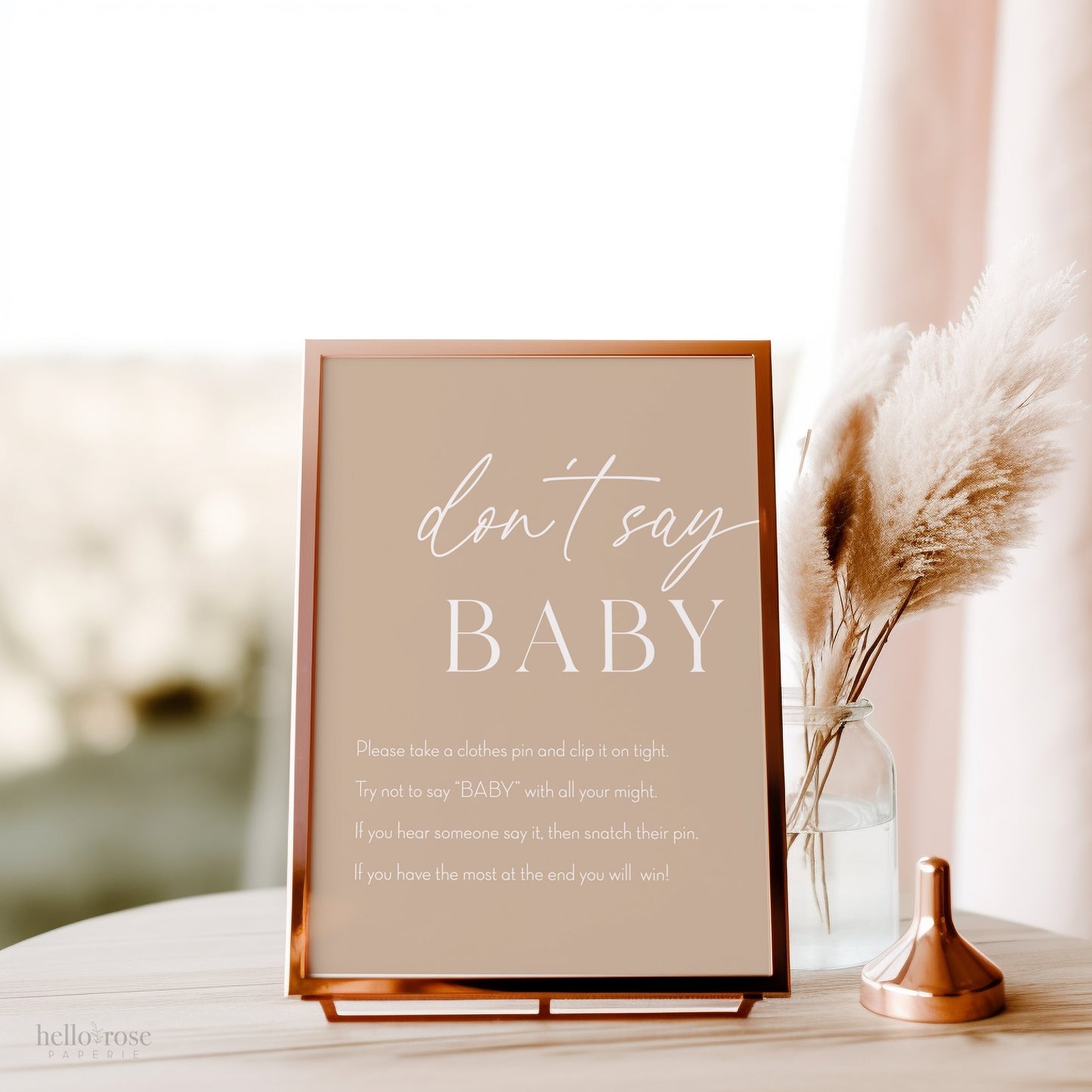 Don't Say Baby Boho Baby Shower Games Printable Sign . Beige Brown Boy Girl Minimalist . Editable Template . Instant Download Templett