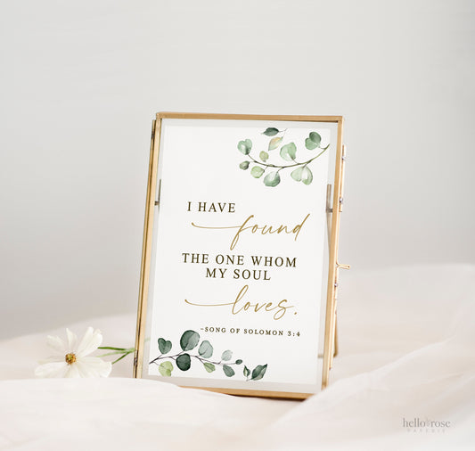 I Have Found the One Whom My Soul Loves Printable Wall Art Sign . Religious Wedding Gift . Christian Art . Greenery . Instant Download G2