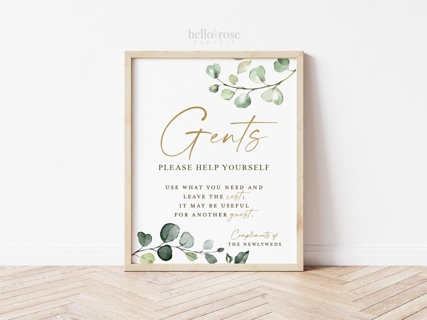 Wedding Bathroom Basket Printable Signs . Ladies and Gents Wedding Restroom . Please Help Yourself . Greenery and Gold . Instant Download G2