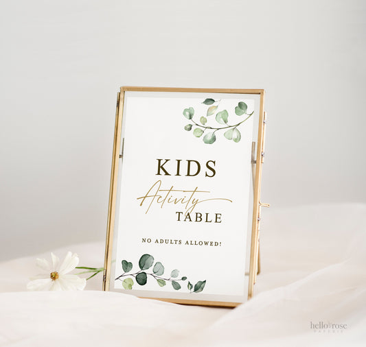 Kids Activity Table Wedding Sign Printable . Kids Wedding Table . Wedding Decor . Wedding Signage . Greenery and Gold G2 . Instant Download