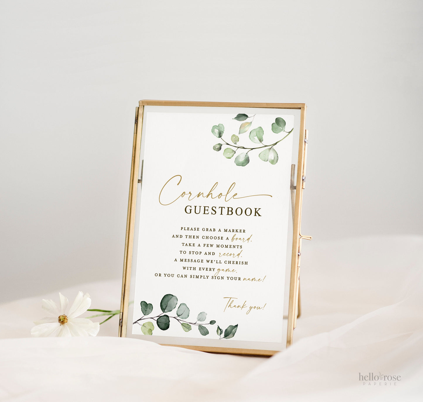 Wedding Cornhole Board Guestbook Sign PRINTABLE . Greenery & Gold . Wedding Guest Book Alternative . Instant Download G2