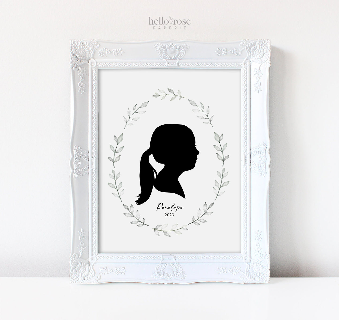 Silhouette Portrait Printable . Personalized with Child's Silhouette from a Photo . Greenery . Gift for Her Mom . Digital Download Printable