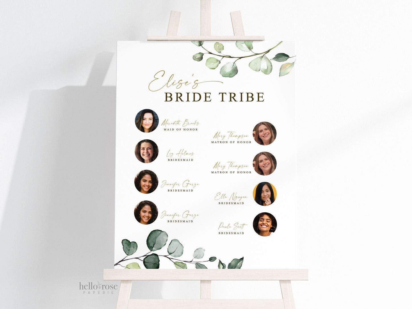 Bride Tribe Personalized Printable Sign . Meet the Maids . Bridesmaids Maid and Matron of Honor . Greenery and Gold . Digital Download