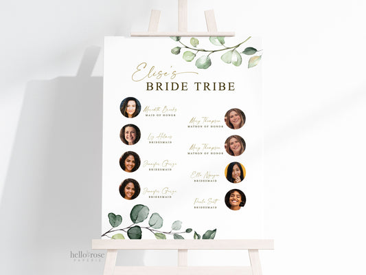Bride Tribe Personalized Printable Sign . Meet the Maids . Bridesmaids Maid and Matron of Honor . Greenery and Gold . Digital Download