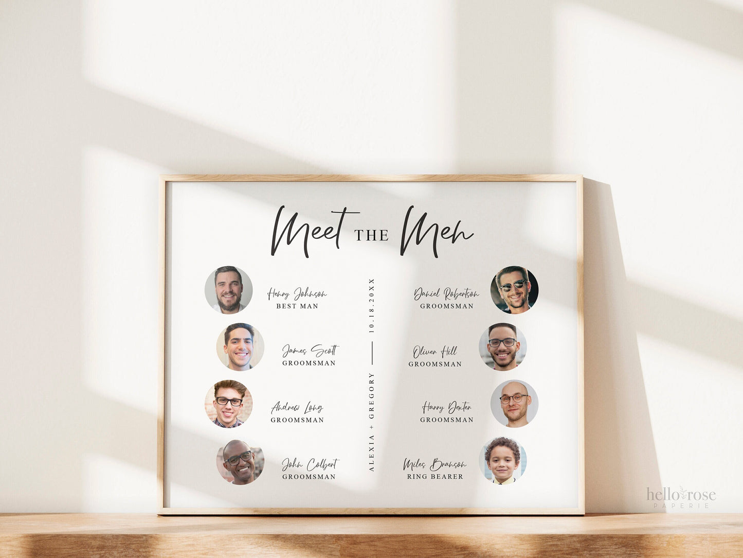 Meet the Men PRINTABLE Sign . Personalized Wedding Party Poster with Photos . Groomsmen Best Man Ring Bearer . Minimalist Digital Download