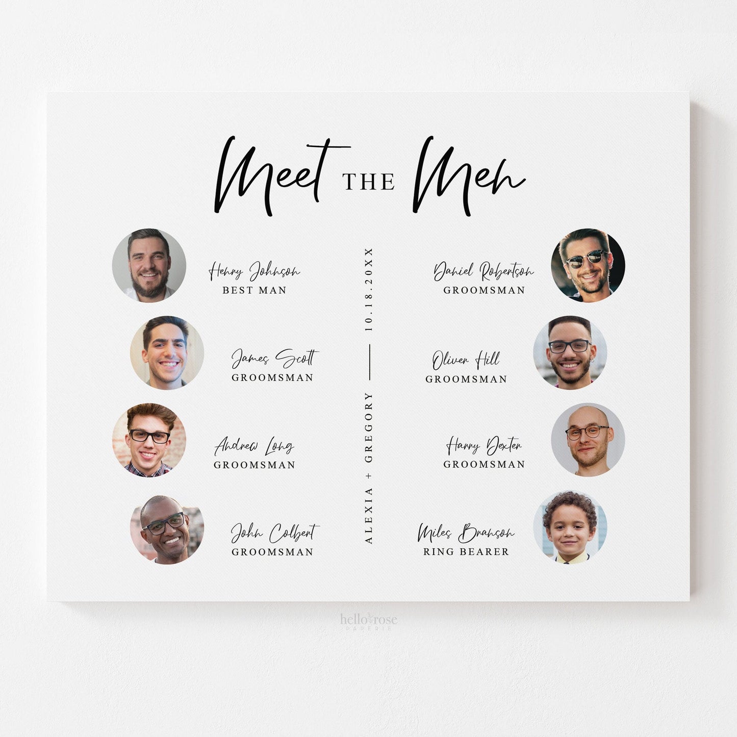 Meet the Men PRINTABLE Sign . Personalized Wedding Party Poster with Photos . Groomsmen Best Man Ring Bearer . Minimalist Digital Download