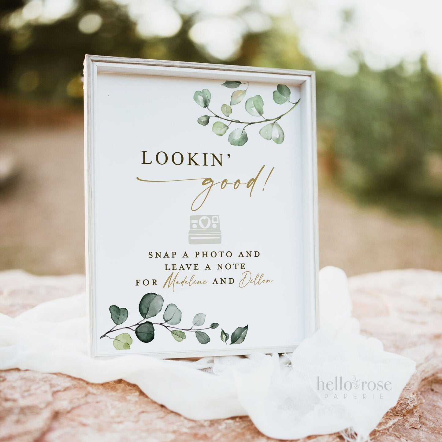 Photo Guest Book Lookin Good Personalized PRINTABLE Sign . Greenery and Gold . Wedding Engagement Bridal Bachelorette . Digital Download G2