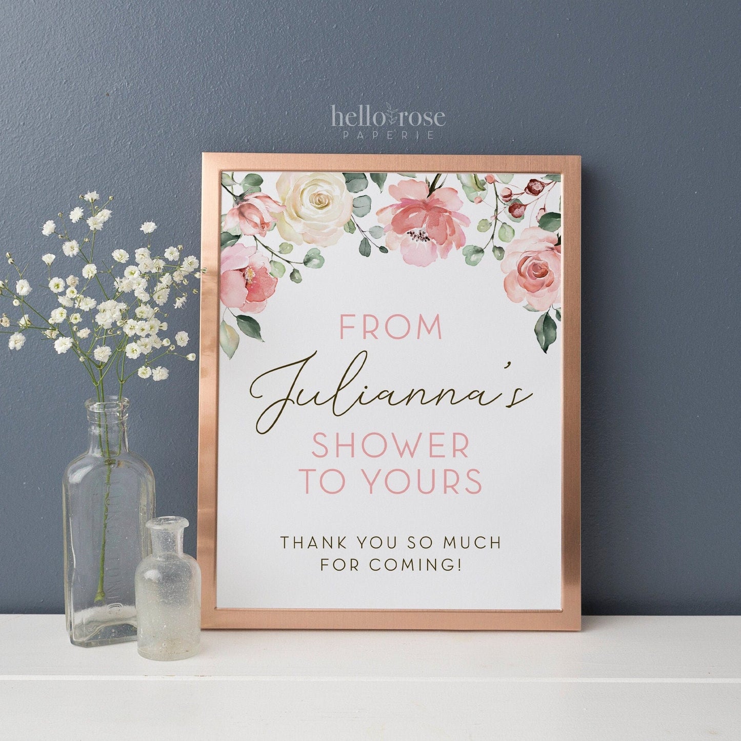 Personalized From My Shower to Yours . Printable Favors Sign 8x10 . Floral Watercolor . Bridal Wedding Shower . Instant Digital Download