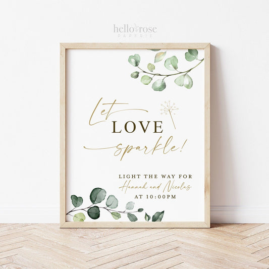 Personalized Let Love Sparkle Wedding Sparkler Send Off Printable Sign . Wedding Sparklers Favors . Greenery and Gold . PDF Download G2