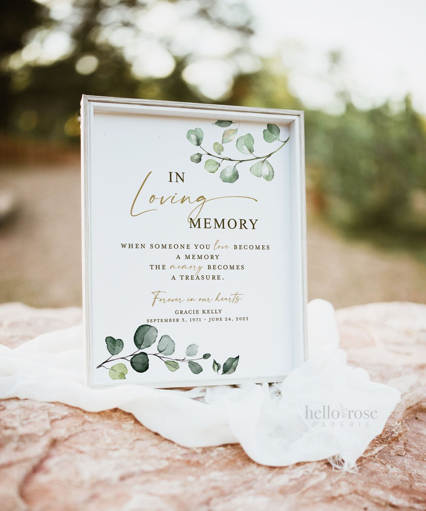 In Loving Memory Personalized Sign . Memorial Wedding Photo Table Sign . Greenery Gold . Printable Poster . PDF Printable Download G2