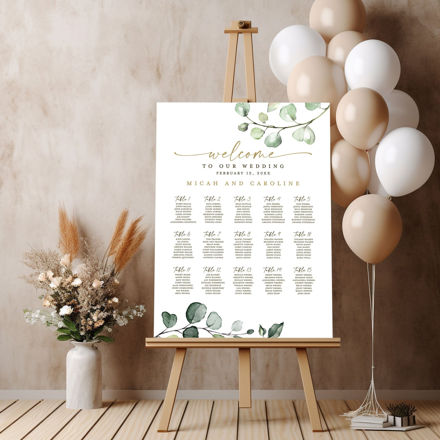 Seating Chart Wedding Printable Sign . Find Your Seat . Wedding Welcome Seating Plan . Greenery and Gold . Digital Download PDF or JPEG . G2