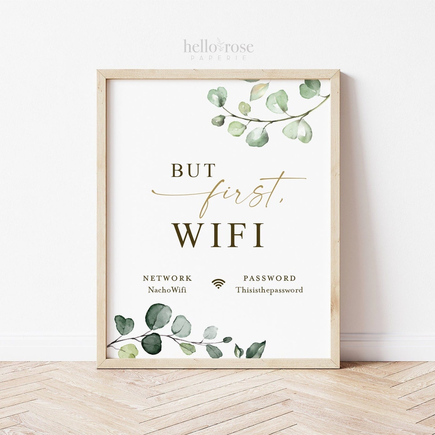 Wifi Password Sign Printable . But First Wifi Personalized . Airbnb Password Network Guest Internet . Greenery & Gold . Digital Download G2