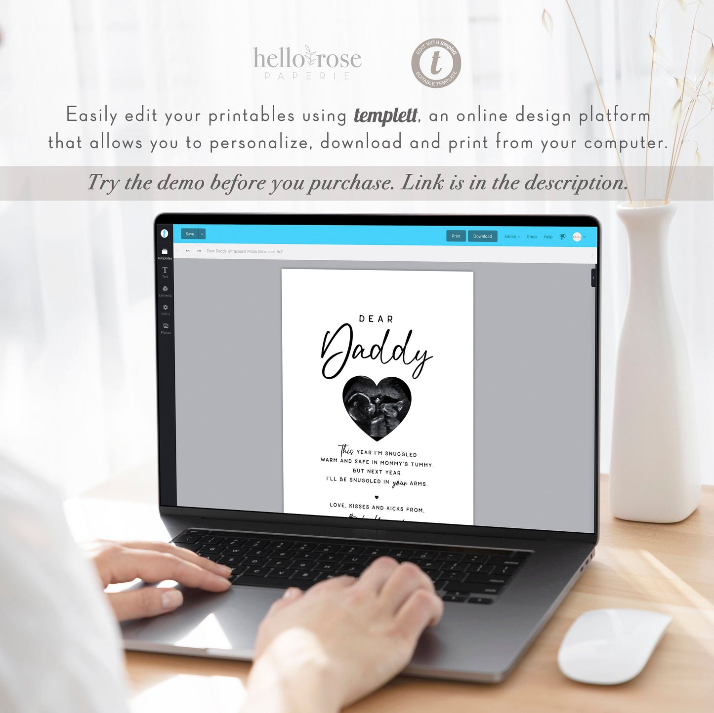 Dear Daddy Printable Gift for Dad . Christmas Valentine's Day Father's Day Birthday Gift for Him . PRINTABLE Editable Template . Templett
