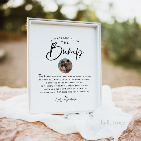 A Message From the Bump with Photo PRINTABLE Personalized . Message From Mommy and Daddy . Minimalist Boho Baby Shower . DIGITAL DOWNLOAD