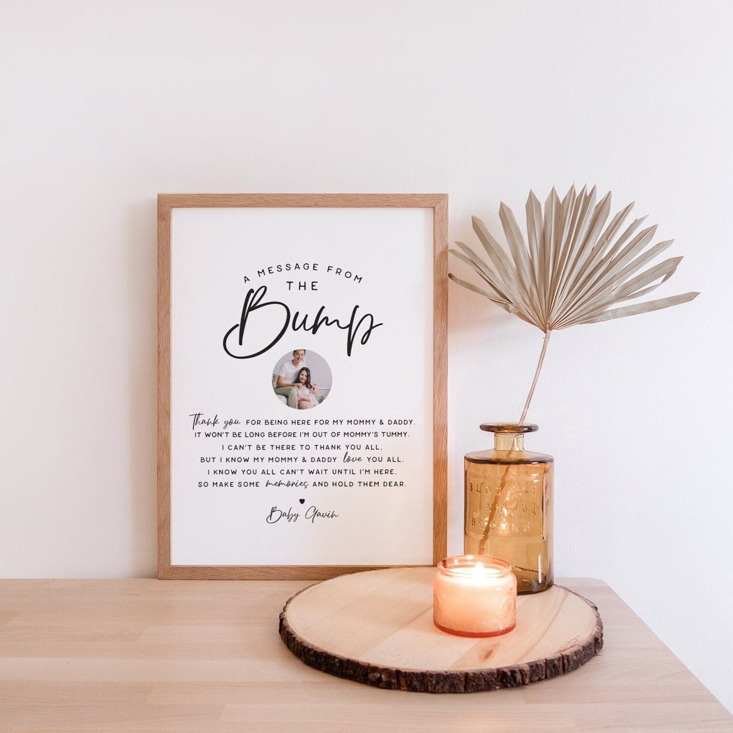 A Message From the Bump with Photo PRINTABLE Personalized . Message From Mommy and Daddy . Minimalist Boho Baby Shower . DIGITAL DOWNLOAD