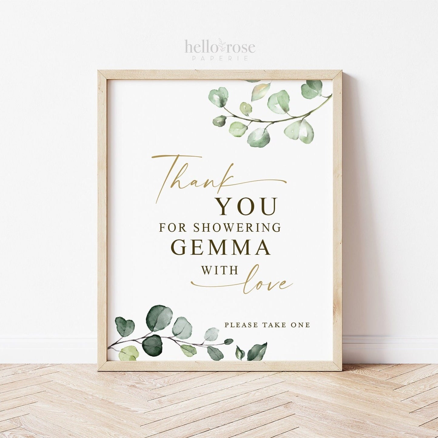 Personalized Thank You for Showering the Bride with Love Favors Sign . Baby Bridal Shower Wedding Party. Greenery and Gold . Printable G2