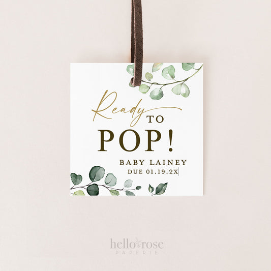 PRINTABLE Ready to Pop Baby Due Tags Toppers Stickers Labels . Personalized Baby Shower Popcorn Favor Tags . 2.25" Digital Download PDF