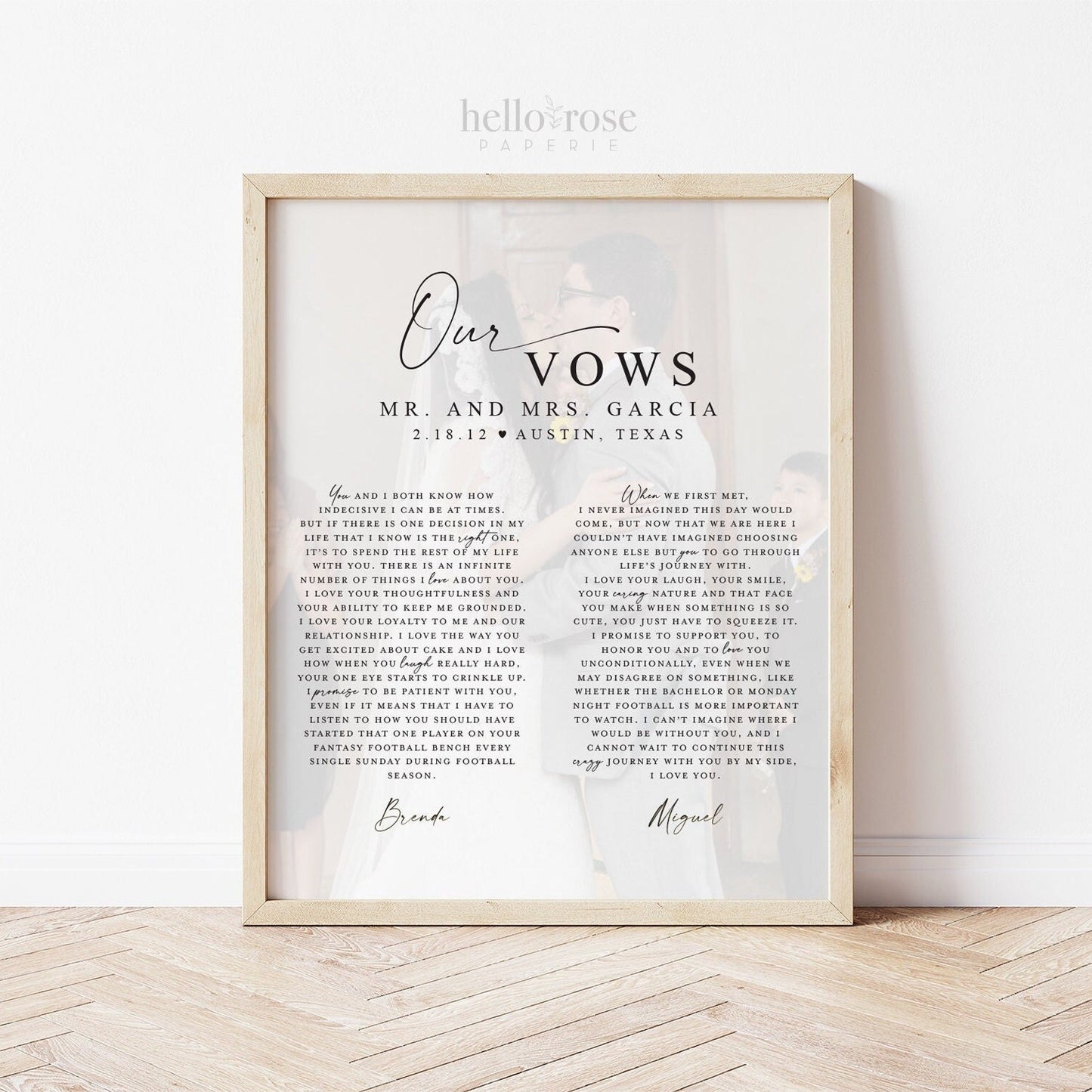 Personalized Our Wedding Vows Printable Sign with Photo . Wedding Anniversary Gift for Him or Her . Wall Art . Keepsake . Digital Download