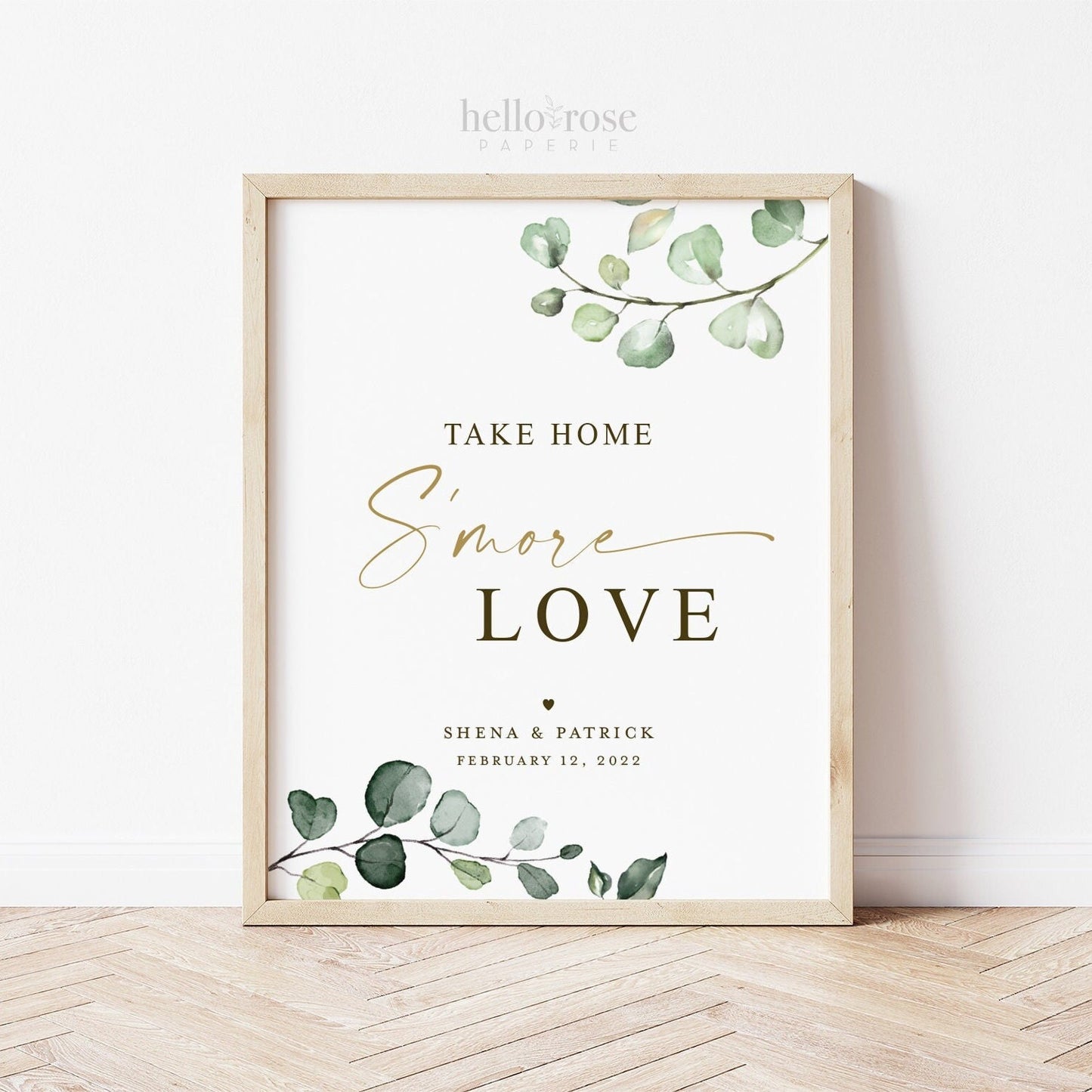 Take Home S'more Love Personalized Printable Sign . S'mores Favors . Wedding Engagement Bridal Shower Bachelorette Hen Party . Greenery G2