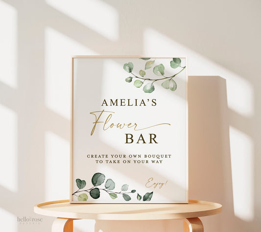 Personalized Flower Bar Bridal Shower Sign . Floral Wedding Favor . Build Your Bouquet . Greenery and Gold . PRINTABLE Digital Download G2