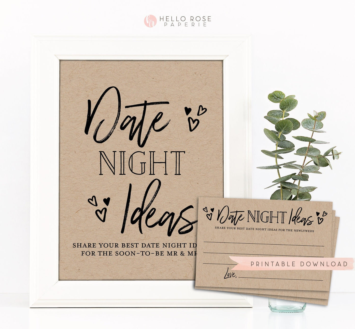 Date Night Ideas Printable Sign + Cards . Bridal Shower . Hen Do Bachelorette Party . Date Night Ideas for Mr and Mrs . Instant Download