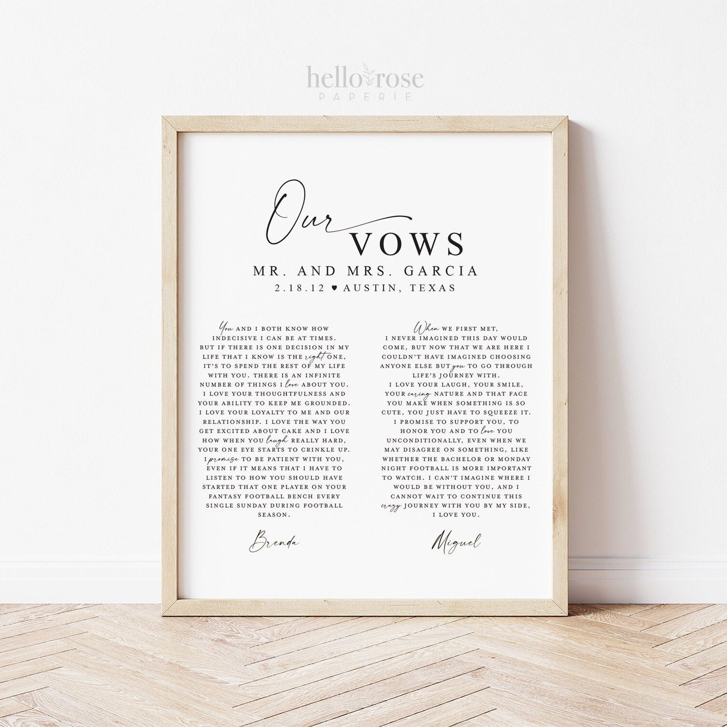 Personalized Wedding Vows Printable Gift Print with Photo . First Paper Wedding Anniversary Gift for Him Her . Wall Art Digital Download
