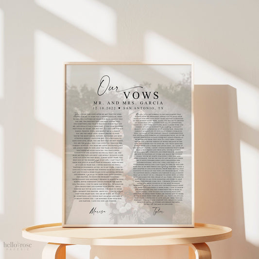 Personalized Wedding Vows Printable Gift Print with Photo . First Paper Wedding Anniversary Gift for Him Her . Wall Art Digital Download